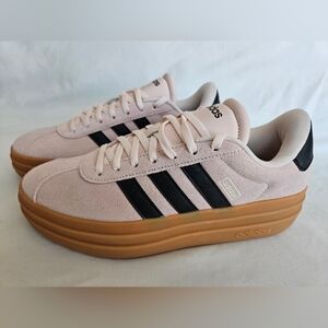 Adidas Women's Soft Pink Sneakers with Black Stripes